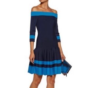 Stretch knit two tone blue dress